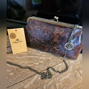 Patricia Nash Brown Leather Chain Clutch